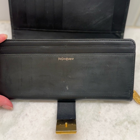 YVES SAINT LAURENT Vintage Black Leather Long Bifold Wallet/Clutch - Picture 13 of 16
